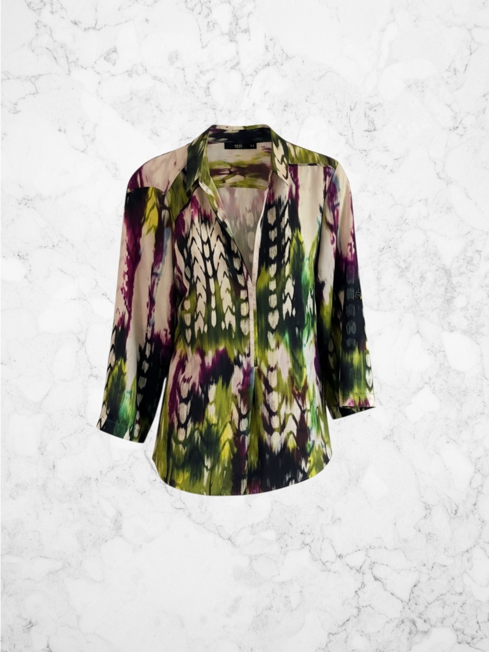 Mossimo Supply Co. Abstract Ikat Button-Front Blouse in Green & Purple